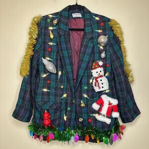 Ugly Christmas Sweater Blazer LIGHTS UP Tacky Tinsel Xmas Party Winner Large